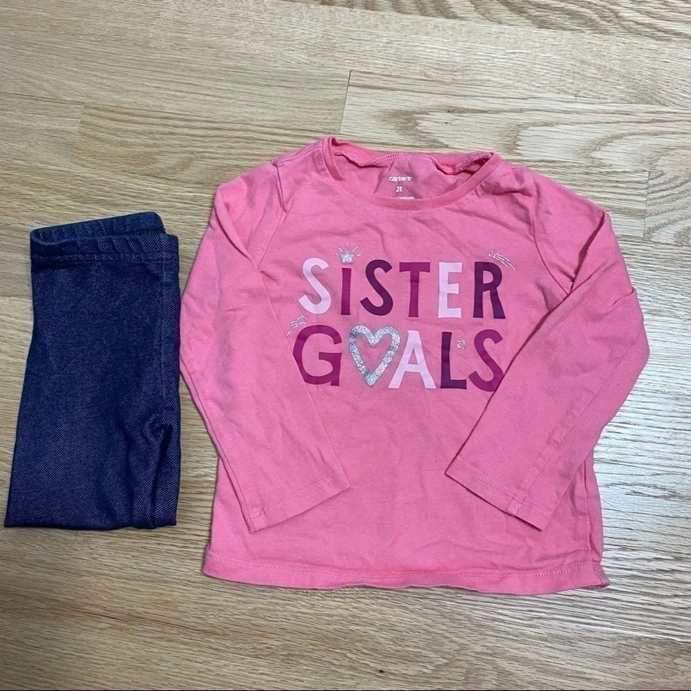 Sister Goals Outfit 2T Girls Long Sleeve Shirt Carters Pants Matching